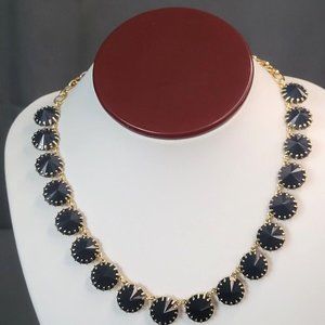 J Crew Signed Women's Necklace Black Faceted Glass Rivoli Stone Gold Tone 18"